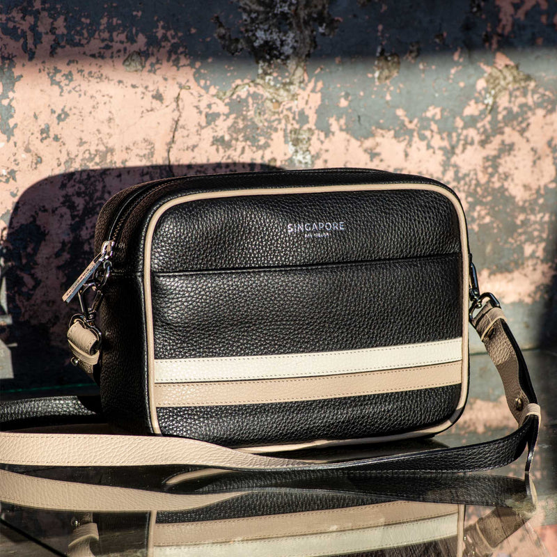 Grained Leather Malay Crossbody Bag Black