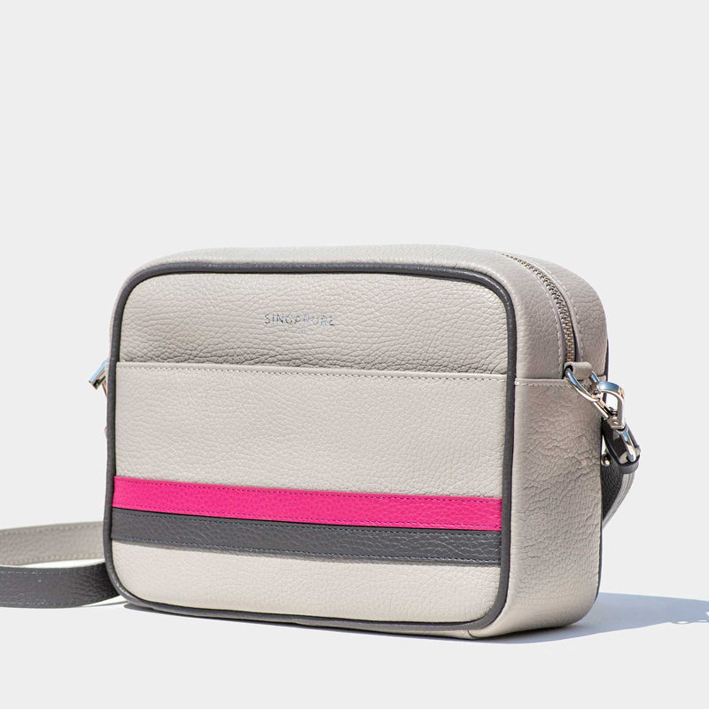Grained Leather Malay Crossbody Bag Gray