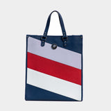 Grained Leather Multicolor Shopping Bag Blue Red Chek Jawa