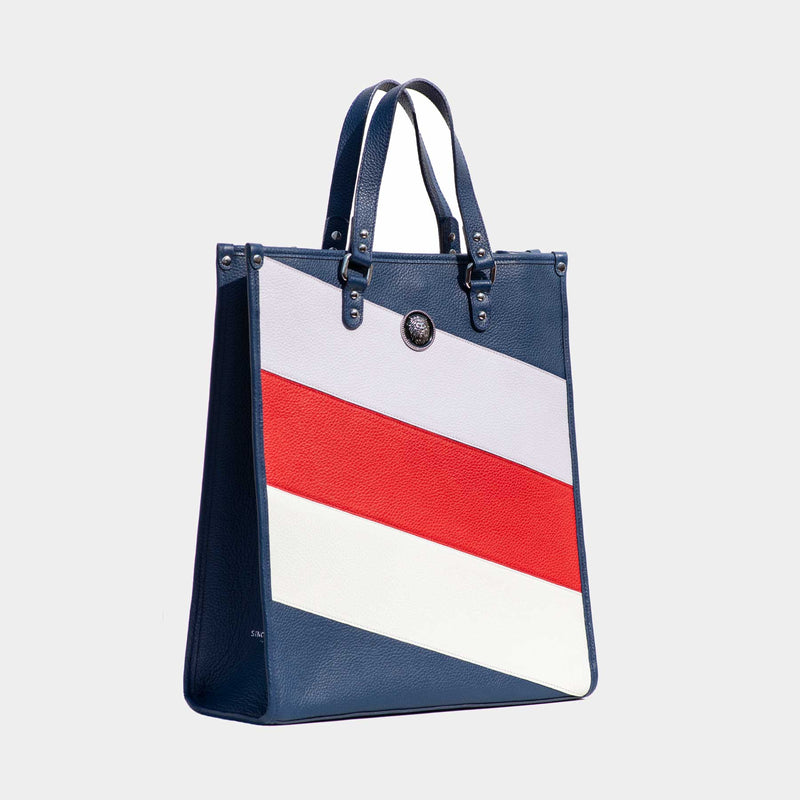 Grained Leather Multicolor Shopping Bag Blue Red