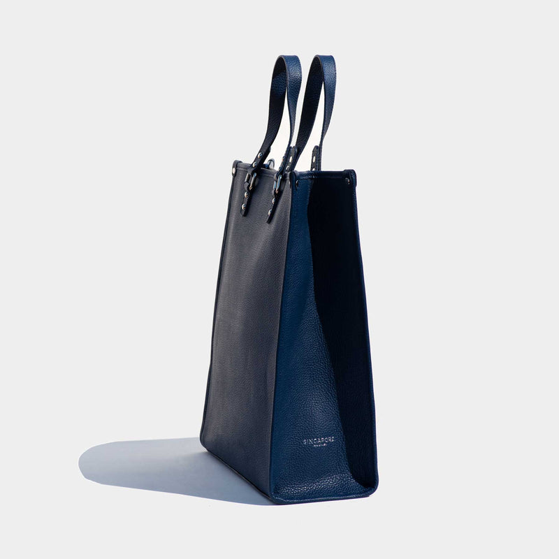 Grained Leather Multicolor Shopping Bag Blue Red
