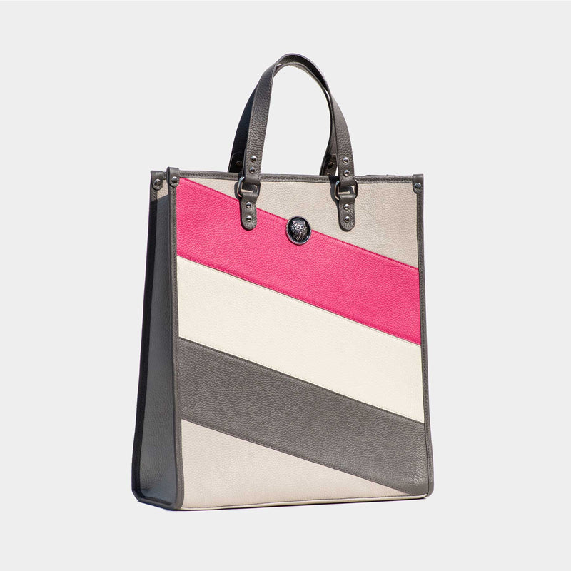 Grained Leather Multicolor Shopping Bag Fuchsia