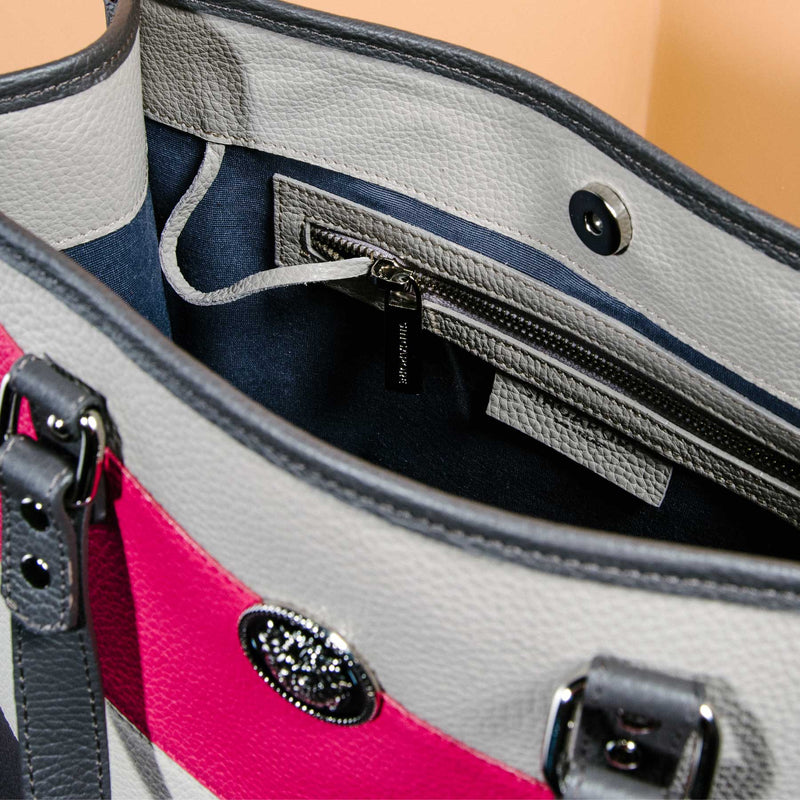Grained Leather Multicolor Shopping Bag Fuchsia Chek Jawa Tote