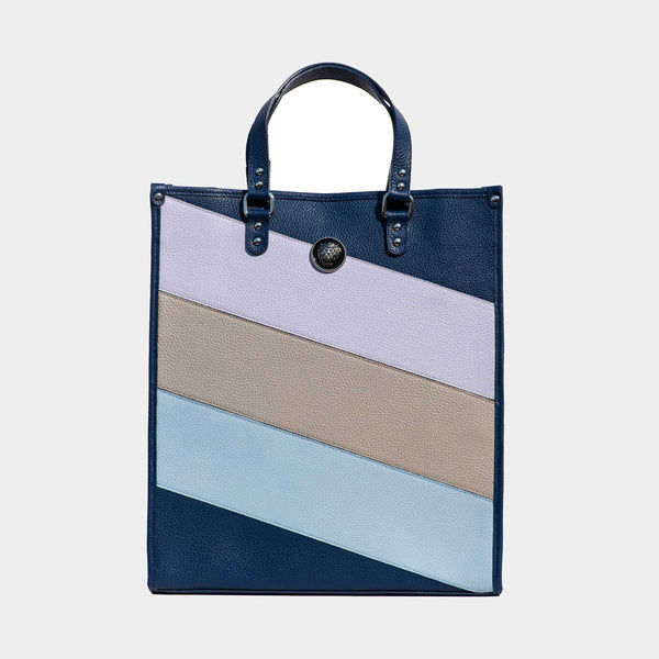 Grained Leather Multicolor Shopping Bag Light Blue