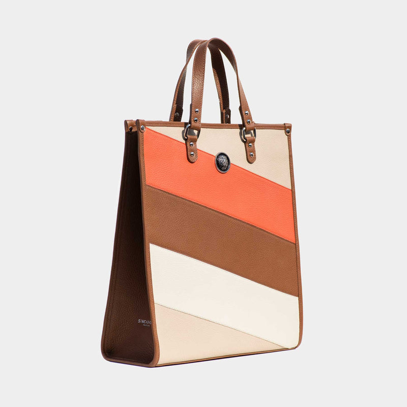 Grained Leather Multicolor Shopping Bag  Chek JawaOrange
