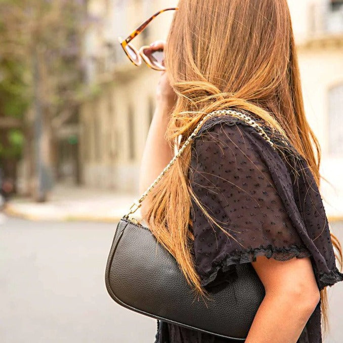 Baguette Large - Black leather bag